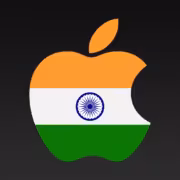 Логотип Apple с флагом Индии внутри на черном фоне