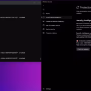 экран командной строки и окно настроек безопасности Windows с ошибками Windows Security
