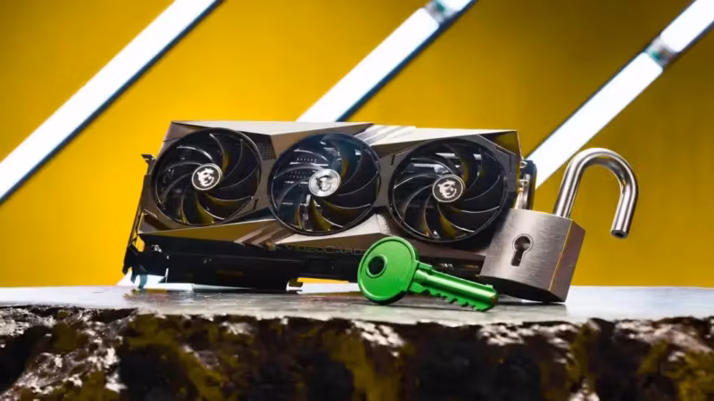 Видеокарта NVIDIA GeForce RTX 40 с ключом и замком
