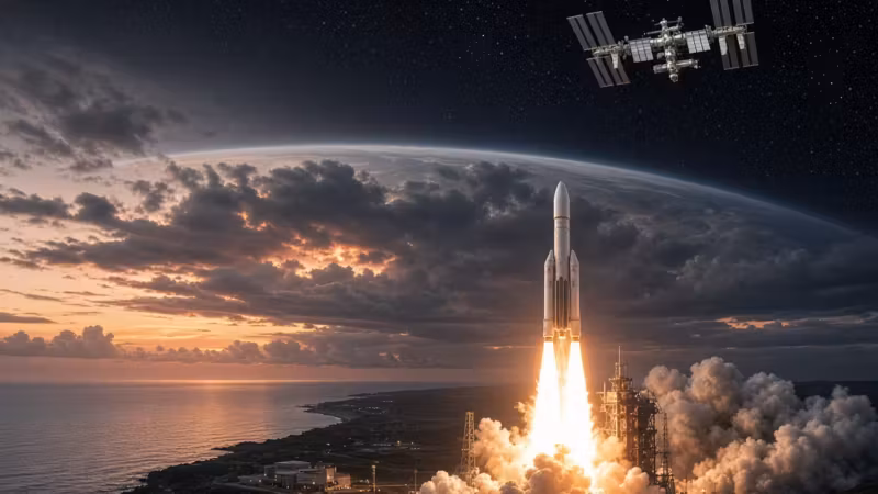 Ракета Ariane 6 запускается с космодрома. В космосе спутник Nyx и космический аппарат