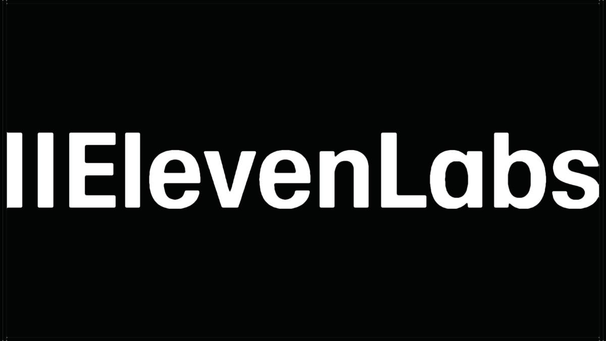 Логотип ElevenLabs с белыми буквами на черном фоне