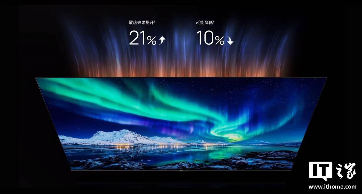 Показан телевизор Huawei Smart TV S7 RGB с изображением северного сияния