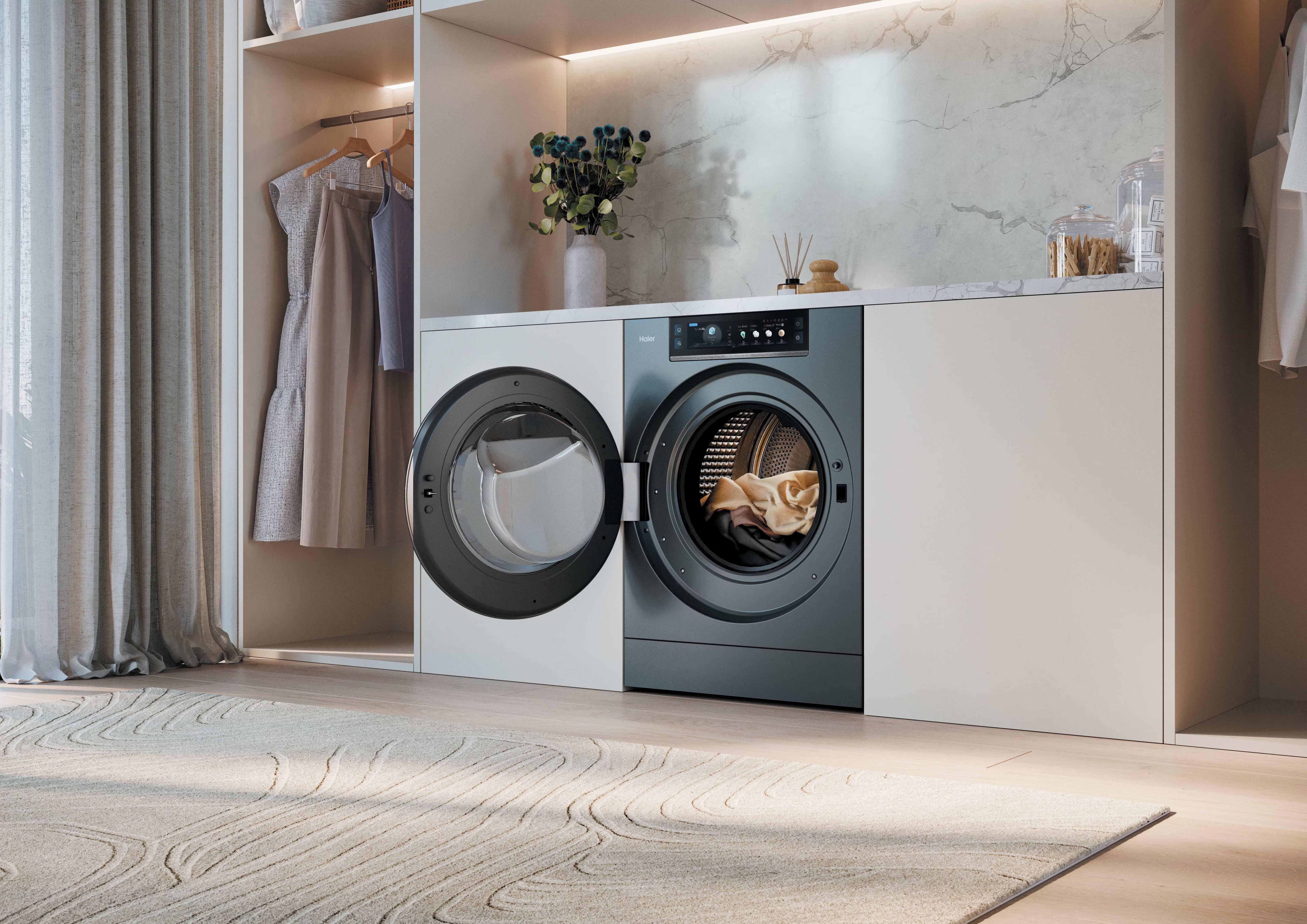 IFA 2026: Haier показала умный дом, где ИИ взялся за стирку и готовку 3 стиральная машина Haier в комнате с тканями и ковром