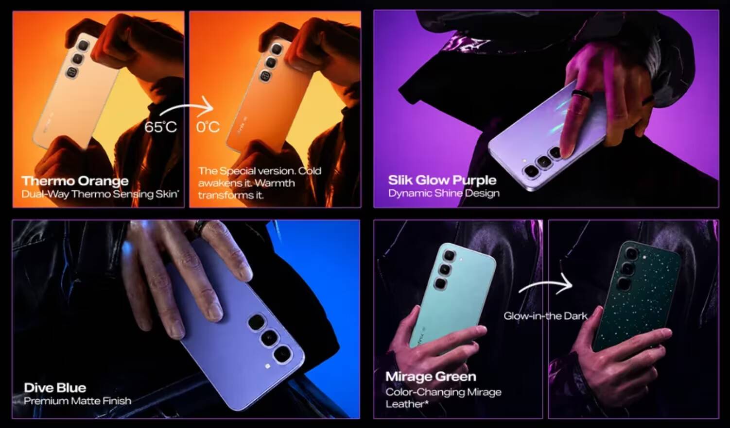 Цветные задние панели телефонов Infinix Hot 70 Pro с разными эффектами