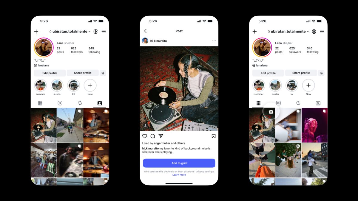 Instagram добавила возможность закреплять отмеченные посты в основном профиле 2 Экран смартфона с профилем Instagram и постом из трёх изображений
