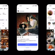 Экран смартфона с профилем Instagram и постом из трёх изображений
