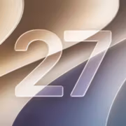 Обзор iOS 27 на фоне абстрактных узоров и световых вспышек
