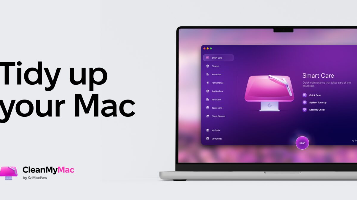 Главное окно CleanMyMac с меню и кнопкой Скэн