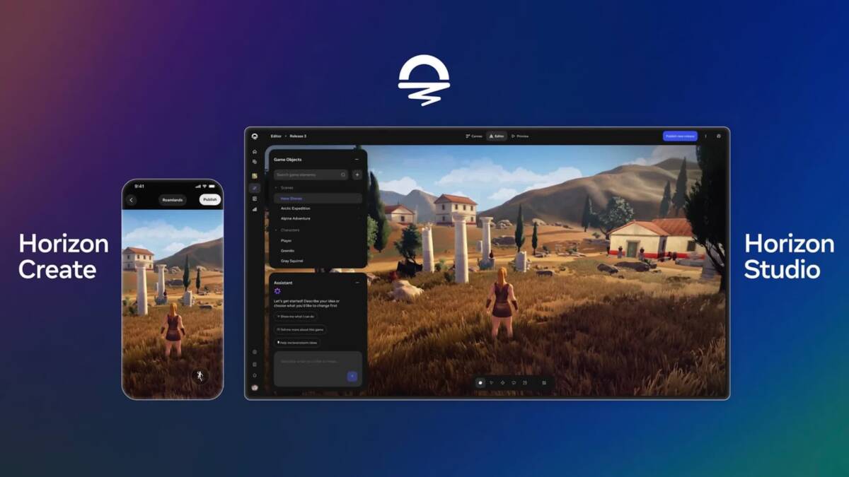 Мобильное устройство и настольный компьютер с интерфейсом Horizon Create и Horizon Studio