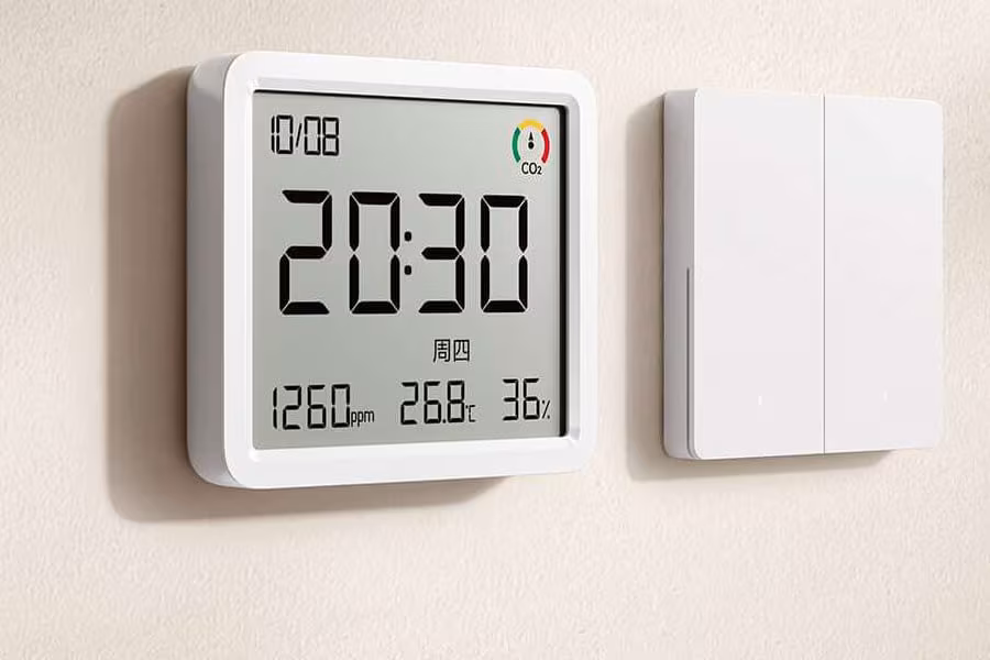 Электронный датчик Xiaomi с CO2, время и показатели