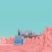 пиксельный крипер из Minecraft в розовой среде