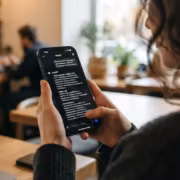 Человек использует iPhone, читает в мессенджере ChatGPT Pro Max