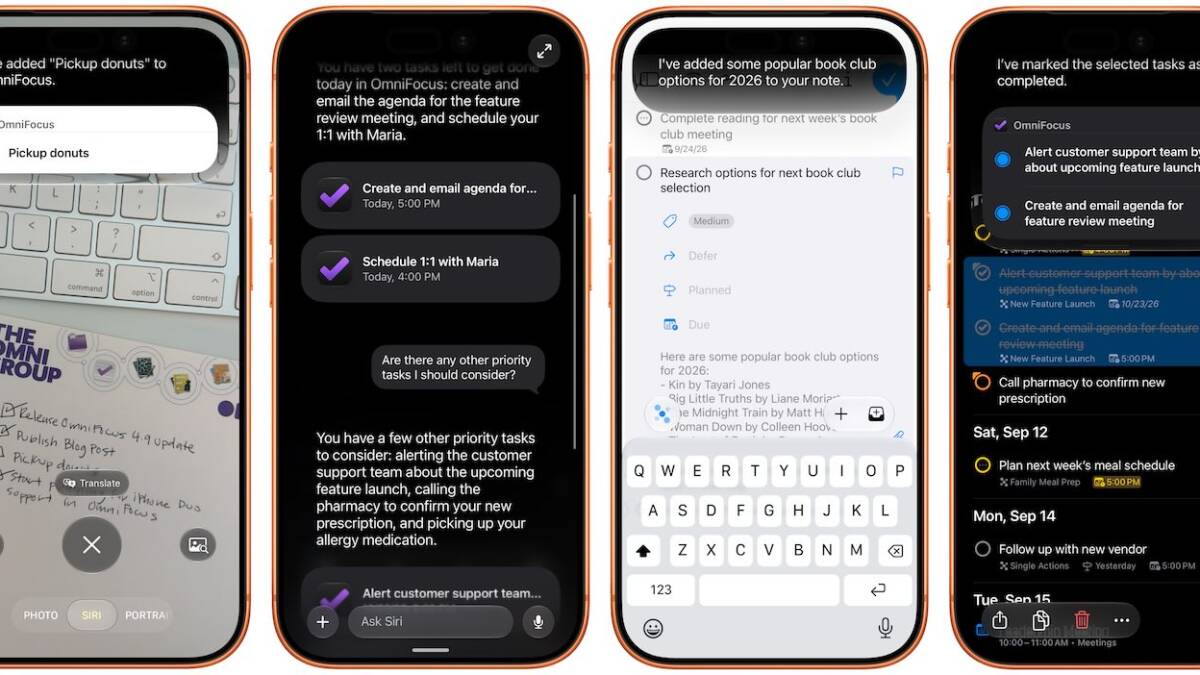 Скриншоты приложения OmniFocus с поддержкой Siri и задачами