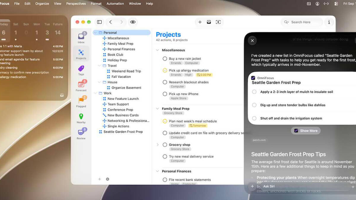 Экран компьютера с приложением OmniFocus и задачами