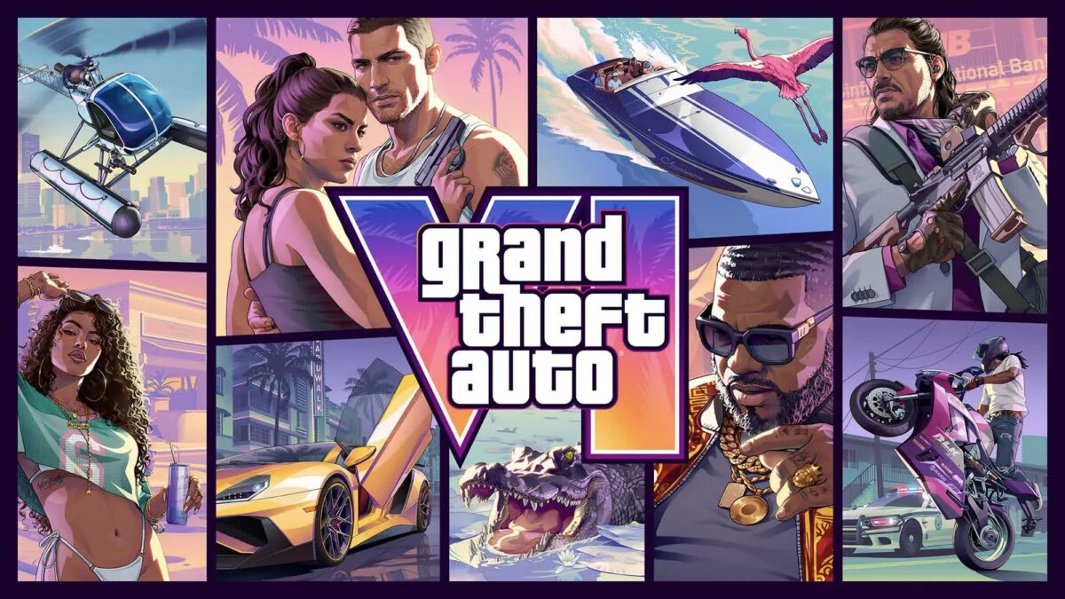Обложка GTA VI с фигуркой аллигатора и рюмкой