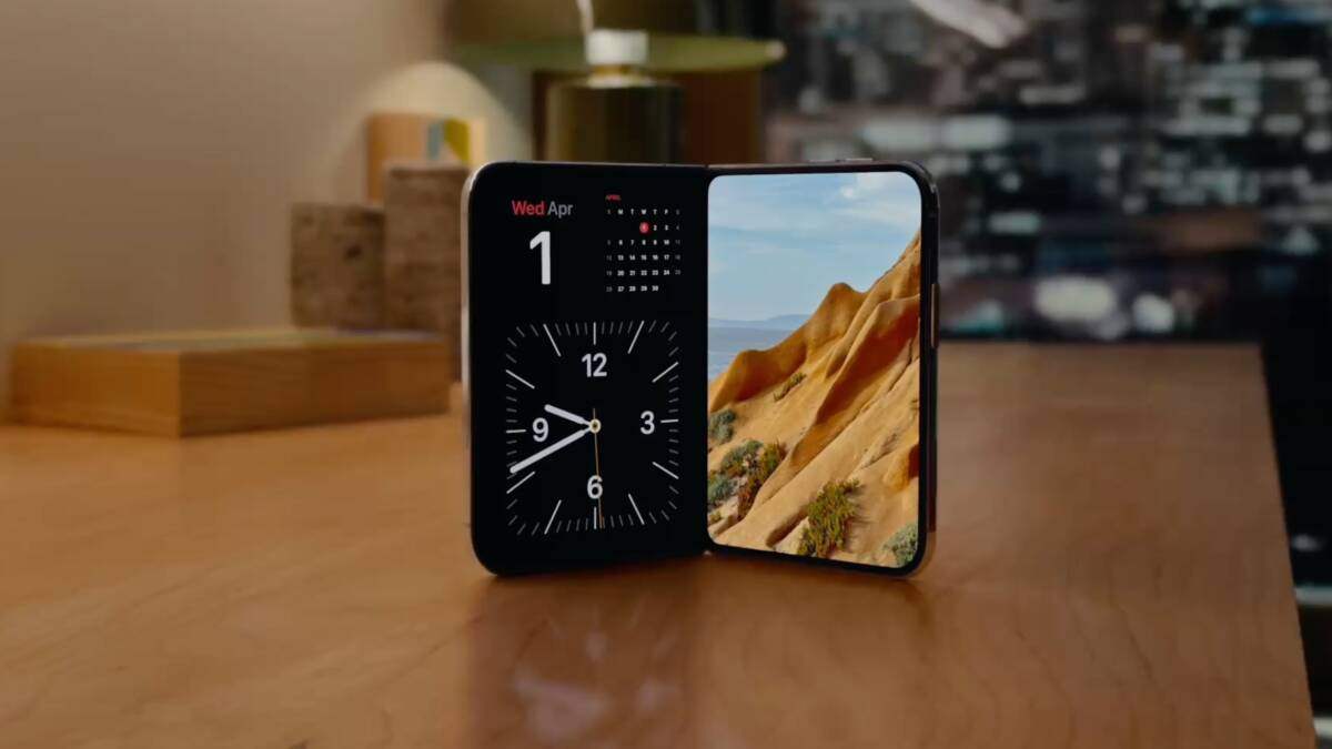 Складной iPhone Duo показали в видео: раздельная клавиатура и многозадачность 4 iPhone Duo в сложенном положении