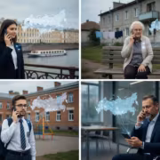 люди говорят по мобильным телефонам в городе Т2