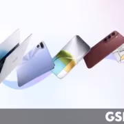 Развернутый концепт смартфона Tecno безрамочного и ноутбук с шарниром