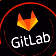 Логотип GitLab на темном экране с красными концентрическими кругами