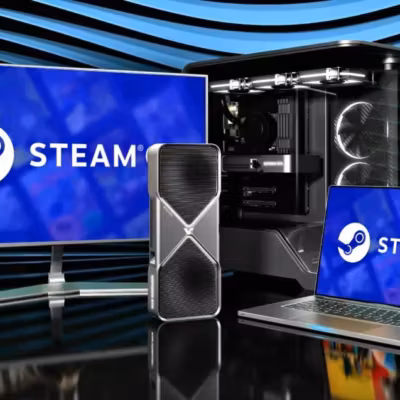 Компьютерная система с двумя мониторами SteamOS и кейсом Valve