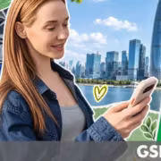 Женщина с смартфоном у QR-кода WeChat Pay TenPayGo