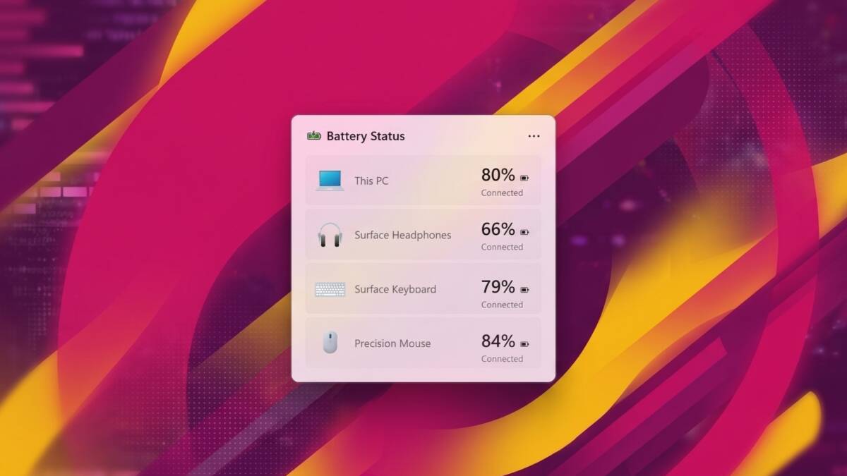 Windows 11 получит виджет батареи для ПК и подключённых устройств 3 Статус батареи Windows 11 ПК и устройств