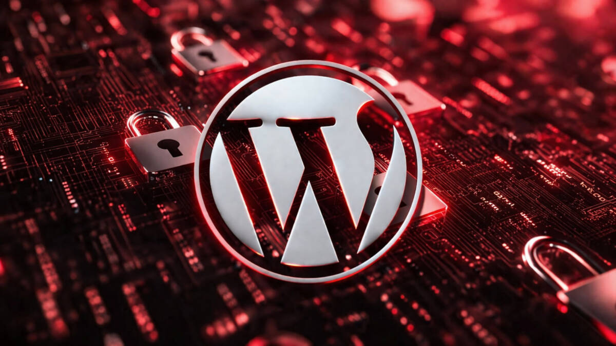 Логотип WordPress на цифровой схеме с замками и красным свечением