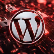 Логотип WordPress на цифровой схеме с замками и красным свечением