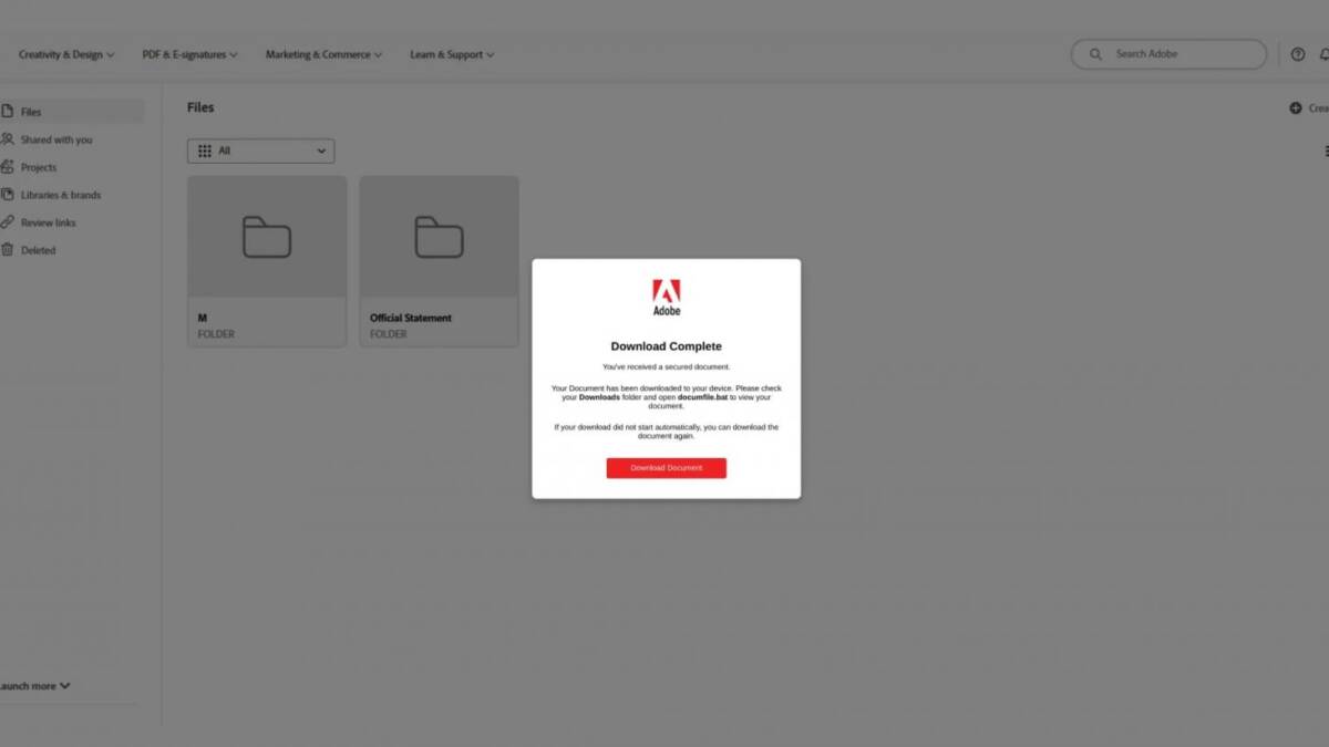 Окно подтверждения скачивания файла Adobe для Faronics Deploy