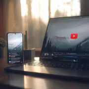 Ноутбук и смартфон с логотипом YouTube