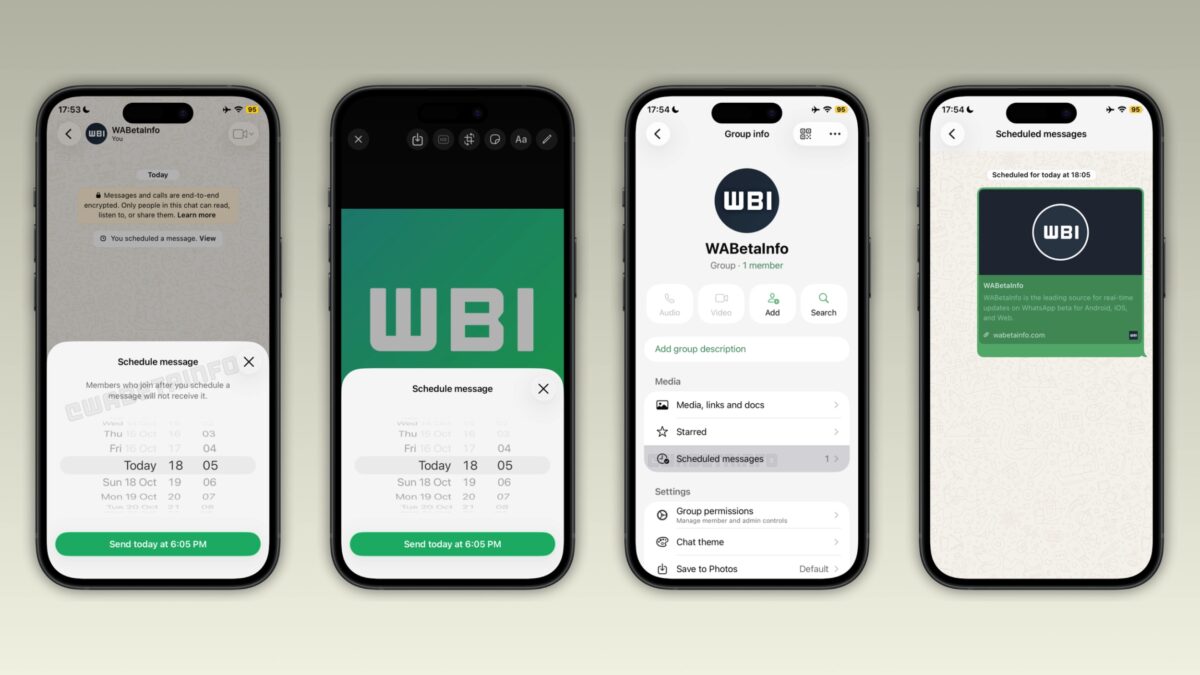 Экран WhatsApp отображает функцию отложенной отправки сообщений