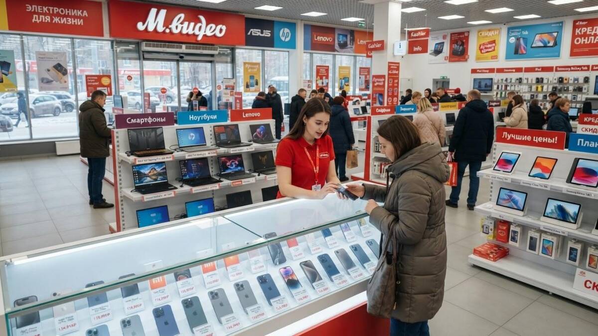 Смартфон на витрине, экран, корпус, камера задняя, кнопки