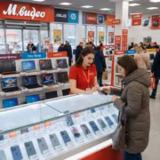Смартфон на витрине, экран, корпус, камера задняя, кнопки