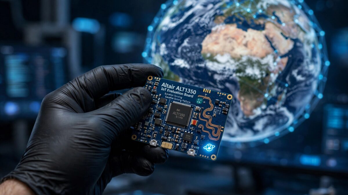 Чип Altair ALT1350 IoT Evaluation Board в руке в лаборатории