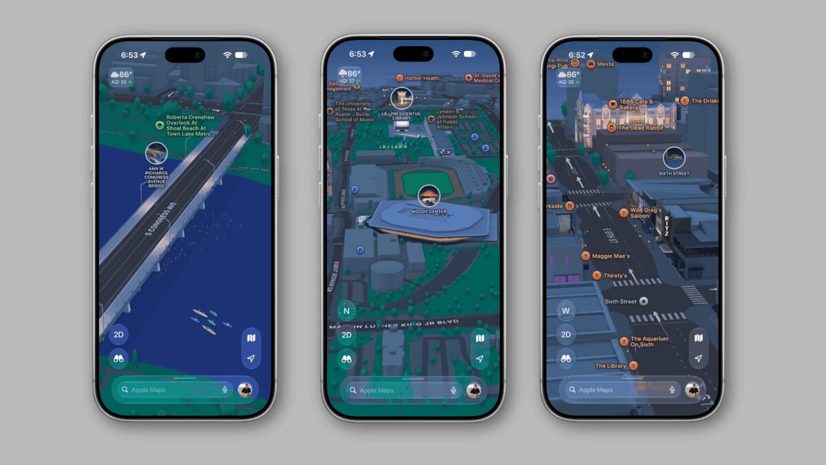 Экран Apple Maps с подробной картой Остина и трассы Формулы-1