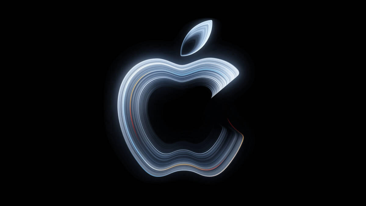 Логотип Apple на черном фоне с использованием светящихся линий