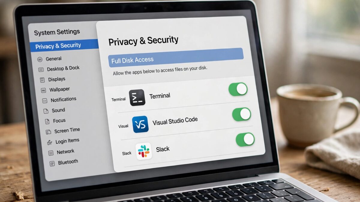 Настройки системы на Mac ноутбуке с включенными правами доступа к диску Apple MacBook