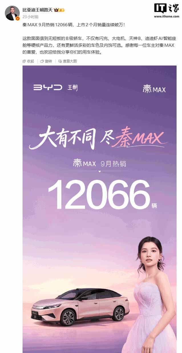 Продажа седанов Qin MAX BYD сентябрь 2023 года