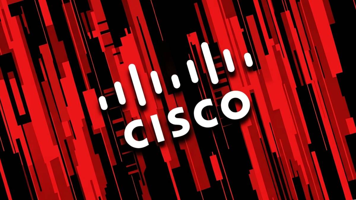 Логотип Cisco на фоне красных и чёрных линий