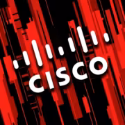 Логотип Cisco на фоне красных и чёрных линий
