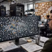 OpenAI и Anthropic изучают нежелательное поведение ИИ-моделей 2 Рабочий монитор с схемами и блокнотами в офисе
