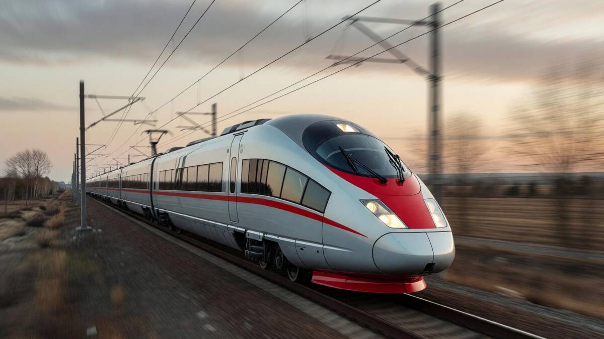 Поезд скоростной ВСМ Москва Петербург на рельсовых путях
