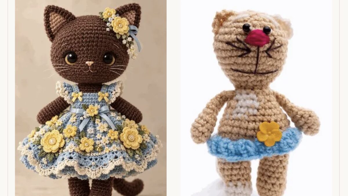 Вязаные игрушки кот и тигр с цветами Etsy потребовала
