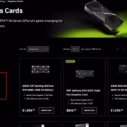 страница сайта с видеокартами GeForce RTX 50 серии Nvidia
