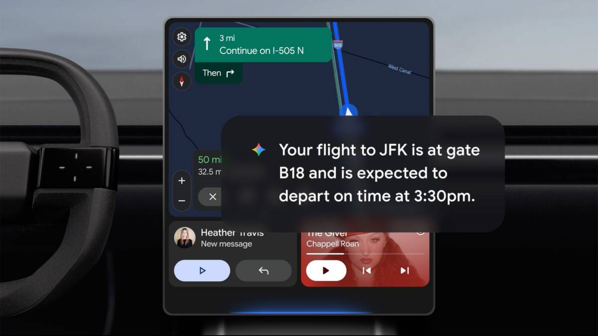 Google Gemini Android Auto уведомление о рейсе наводка