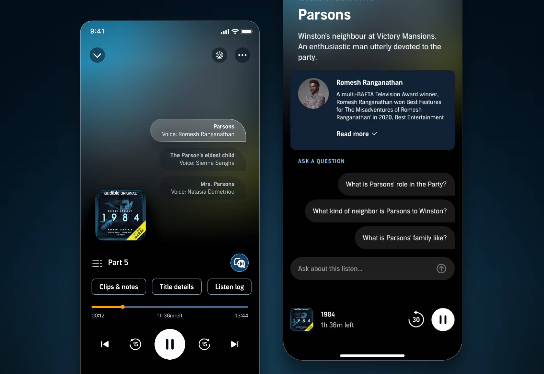 Экран смартфона с управлением аудиокнигой Audible
