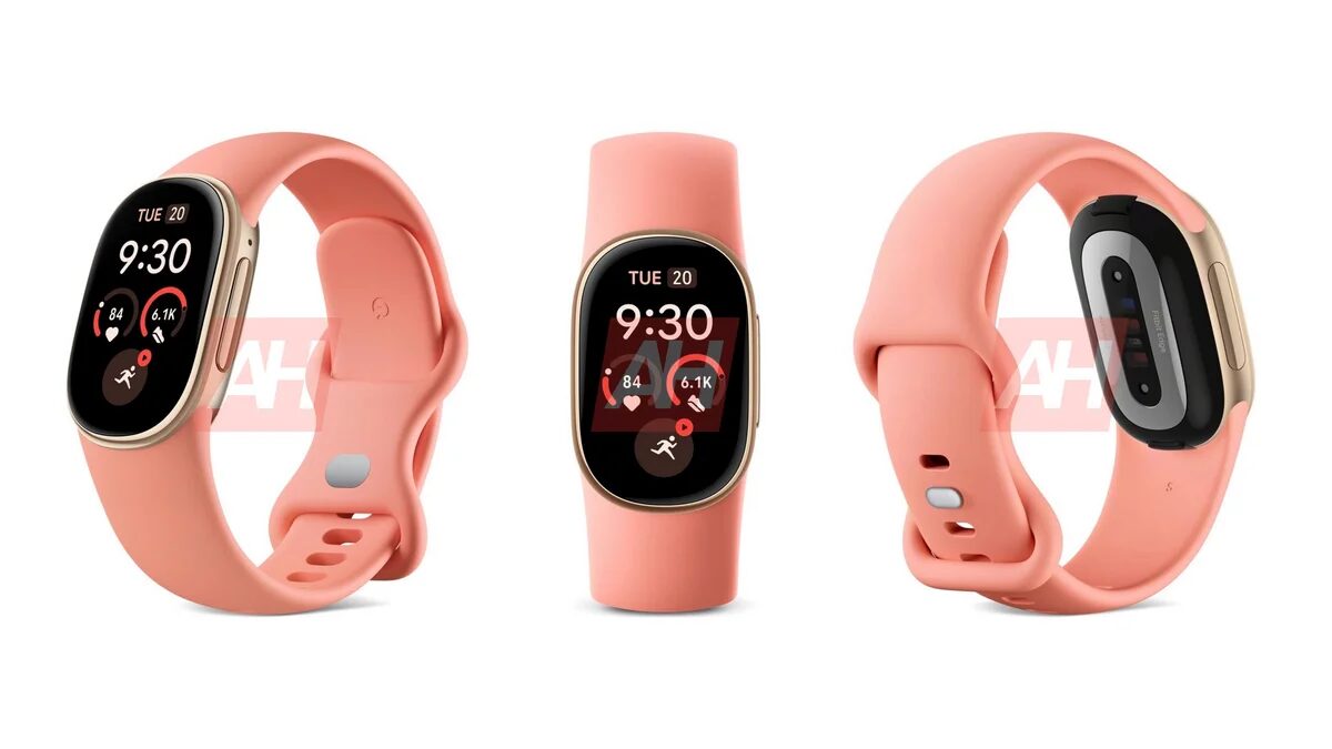 Розовый фитнес-браслет Fitbit Edge спереди и сбоку