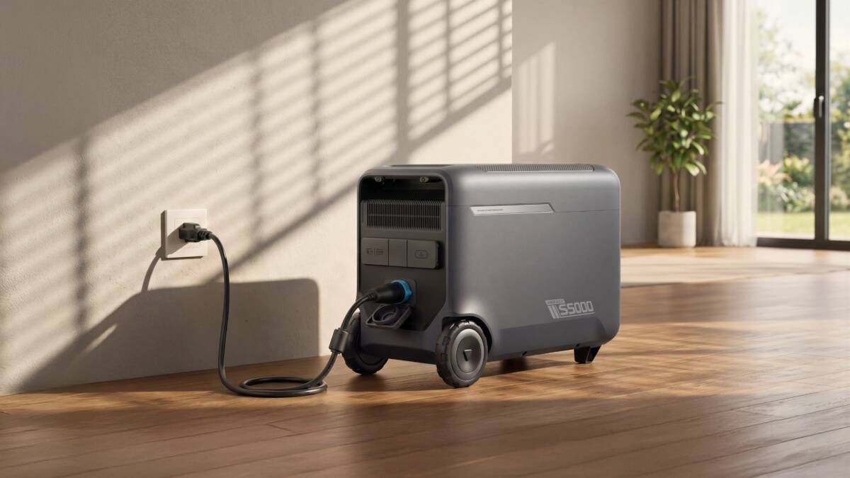 Холодильник Anker SOLIX S5000 подключен к розетке