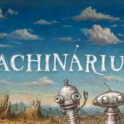 Обложка игры Machinarium 2 с двумя роботами перед пейзажем